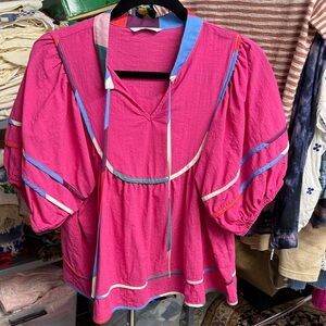 Cicy bell Pink Peasant Tunic with Contrast Trim